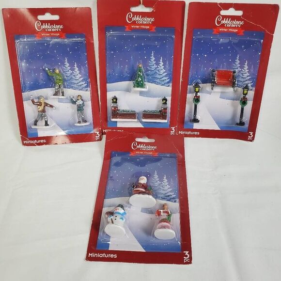 Cobblestone Corners Winter Village Miniatures Set of 4 Packs – 12 Pieces Christm - Picture 2 of 6